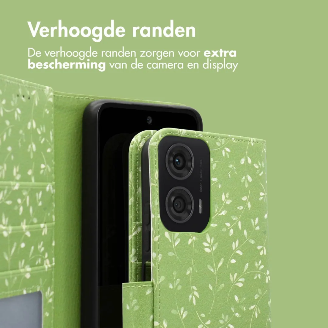 Imoshion Moto G24 Power Hoesje Green Flowers - 3 Pasjes - afbeelding 6 van 6