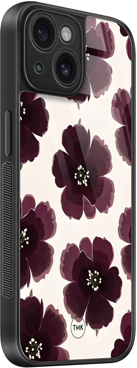 Casevibes iPhone 15 Hoesje - Paars Burgundy Flowers