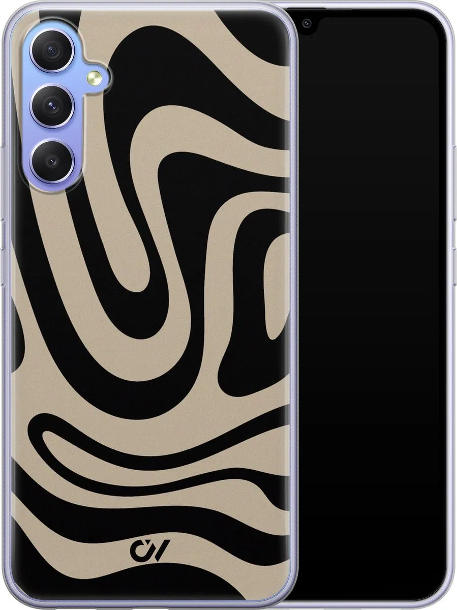 Casevibes Samsung Galaxy A34 Hoesje - Abstract Black Waves - Zwart