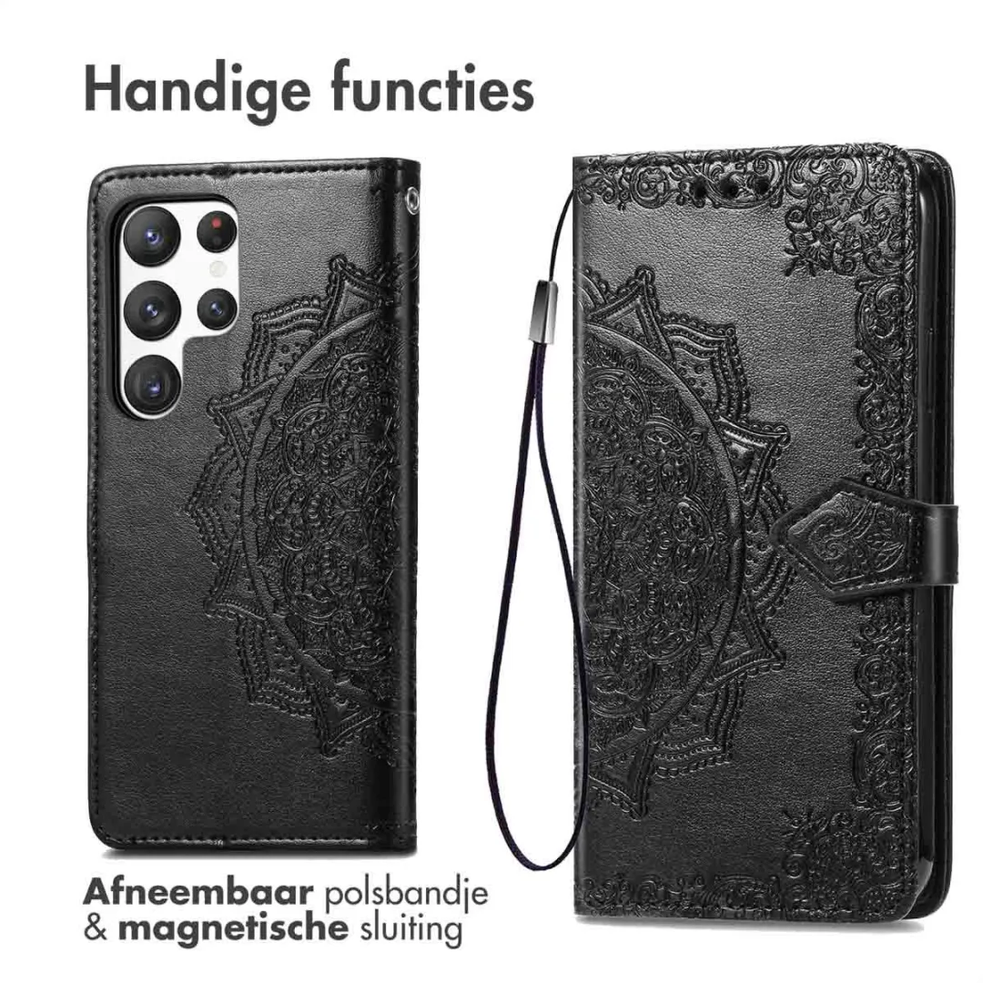 Imoshion Hoesje Samsung Galaxy S23 Ultra Mandala Bookcase - 3 Pasjes - Zwart