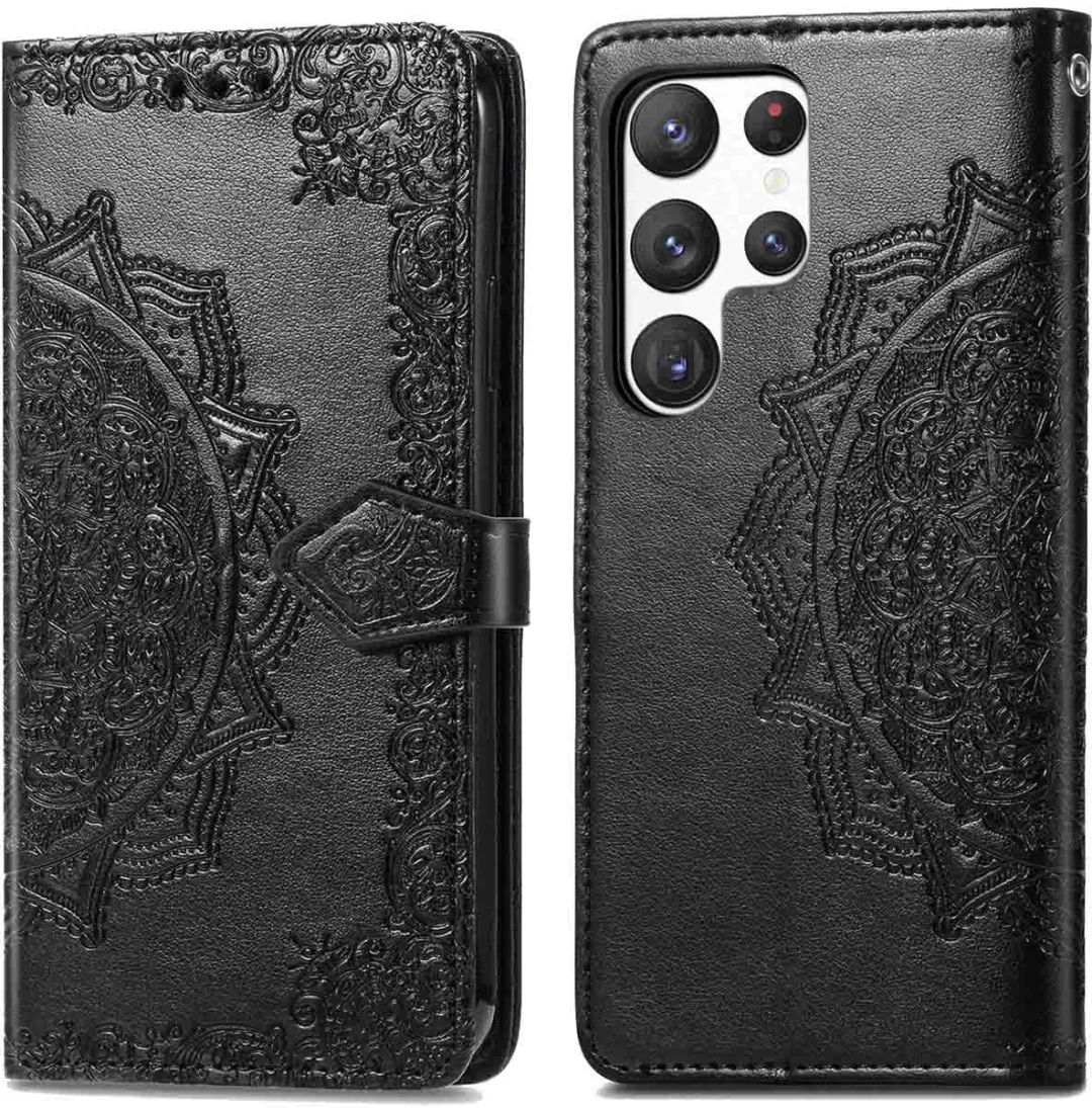 Imoshion Hoesje Samsung Galaxy S23 Ultra Mandala Bookcase - 3 Pasjes - Zwart