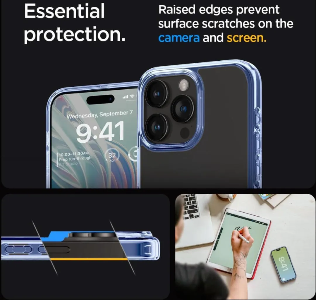 Spigen Ultra Hybrid ACS07046 Hoesje - iPhone 15 Pro Max - Lichtblauw Transparant - afbeelding 6 van 6