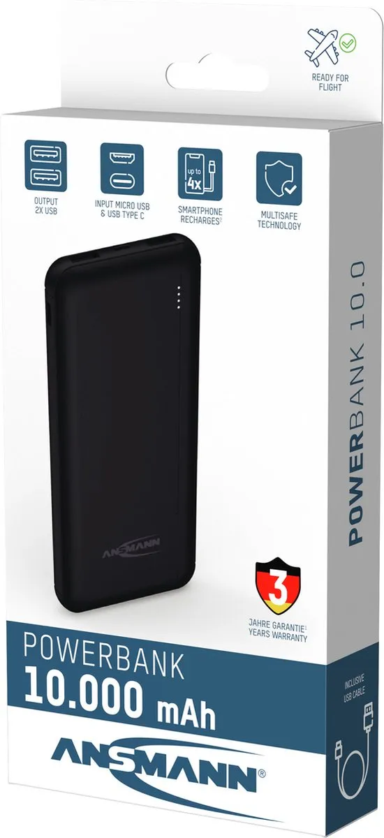 Ansmann Powerbank PB212 10000mAh - 2x USB - 10W - Zwart