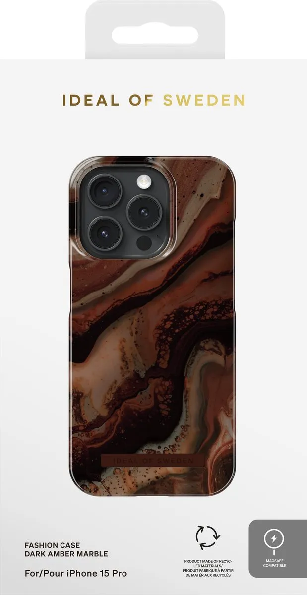 iDeal of Sweden Fashion Case MagSafe iPhone 15 Pro - Dark Amber Marble - afbeelding 4 van 6