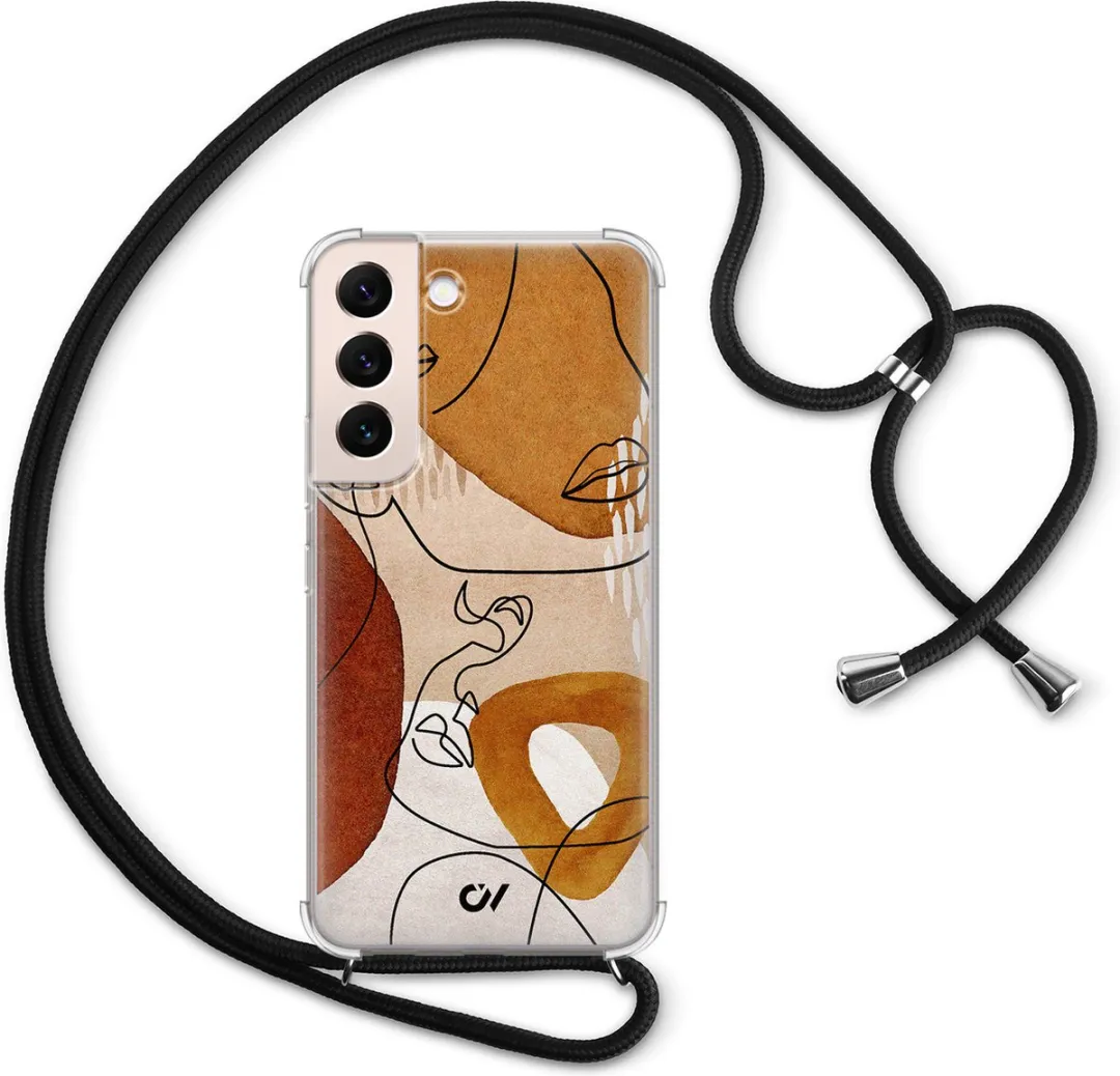 Casevibes S22 Telefoonhoesje - Abstract Shape Faces - Bruin - C/S22/UV/012