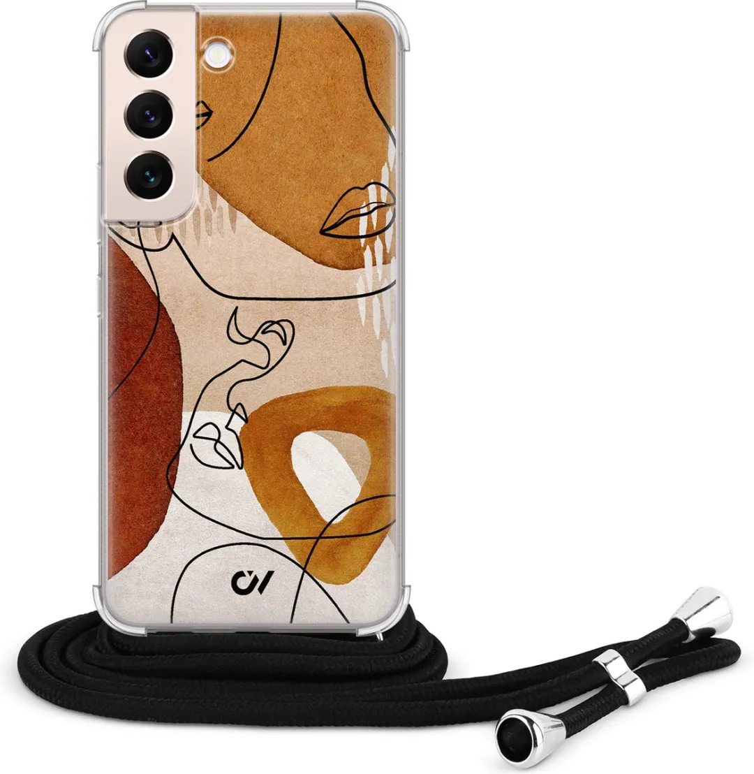 Casevibes S22 Telefoonhoesje - Abstract Shape Faces - Bruin - C/S22/UV/012