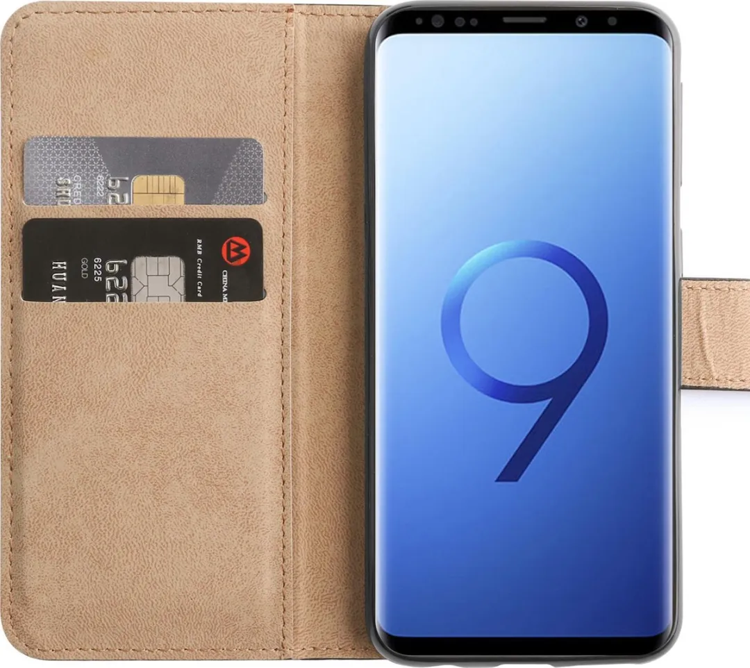 BMAX Leren Book Case Hoesje S9+ - 2 Pasjes - Zwart