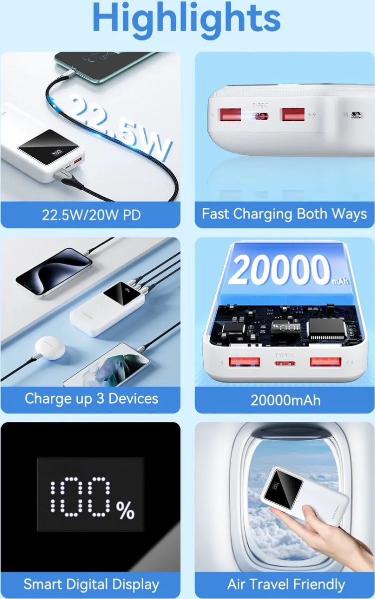 Vention Powerbank 20000mAh 22,5W - Transparent