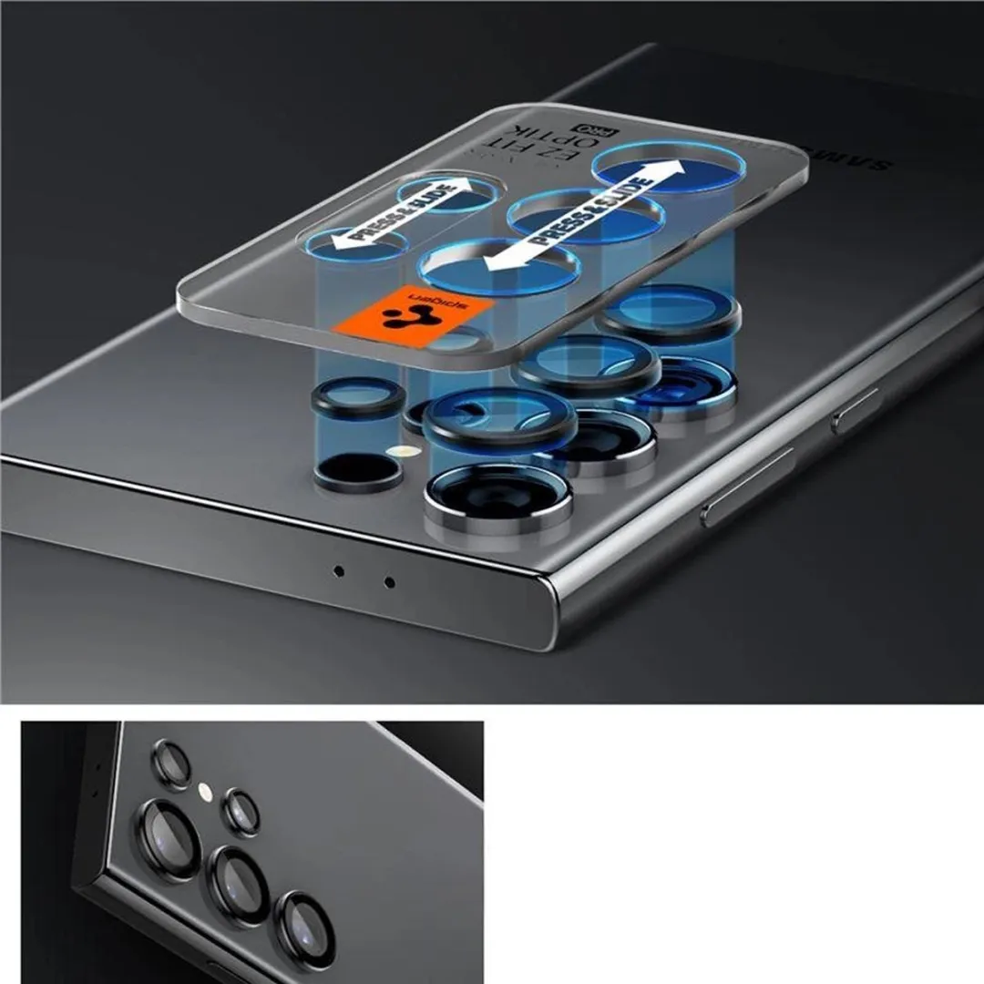 Spigen AGL07425 Camera Lens Protector - 9H Glas - Zwart 2 Stuks