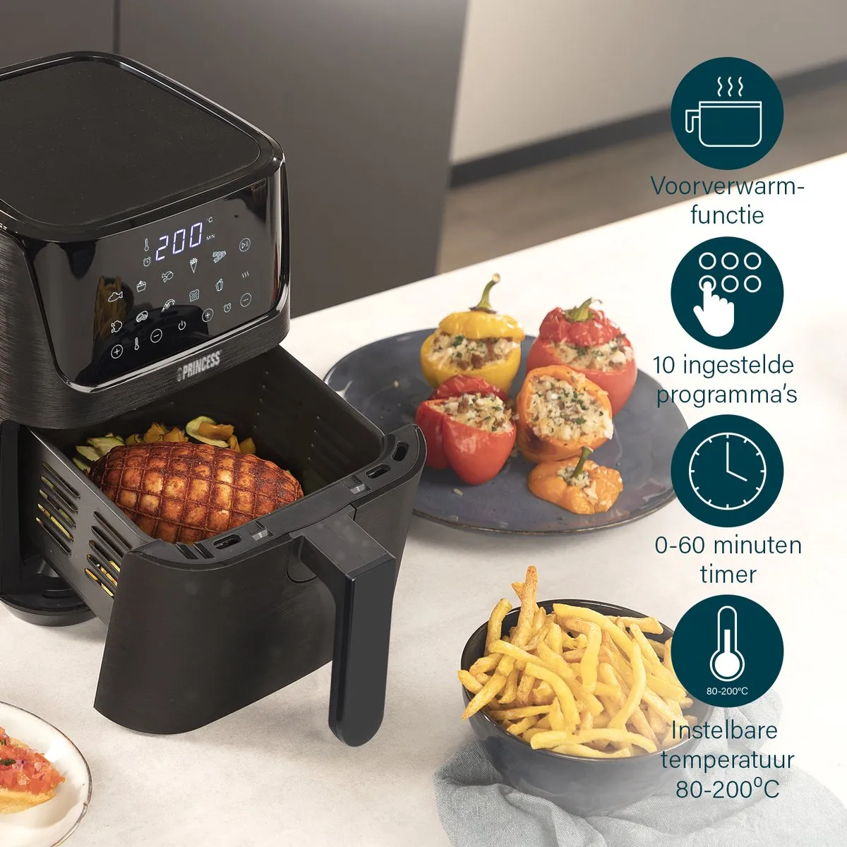 Princess Mini Airfryer 182031 - 1350W - 10 Programma's - Zwart - afbeelding 4 van 6