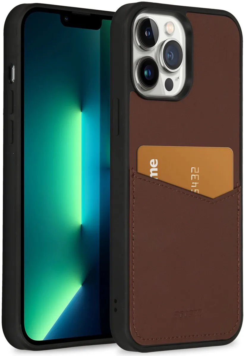 Accezz Hoesje iPhone 13 Pro Max - Bruin Leder - 1 Pasje