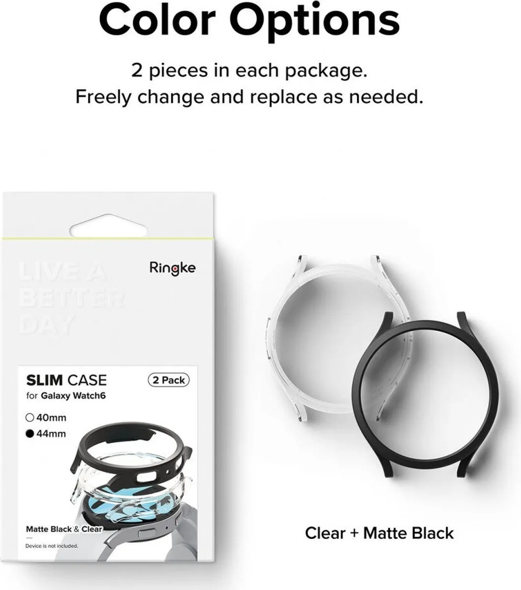 Ringke Slim Hoesje Samsung Galaxy Watch 6 44mm - 2 Stuks - Transparant Zwart