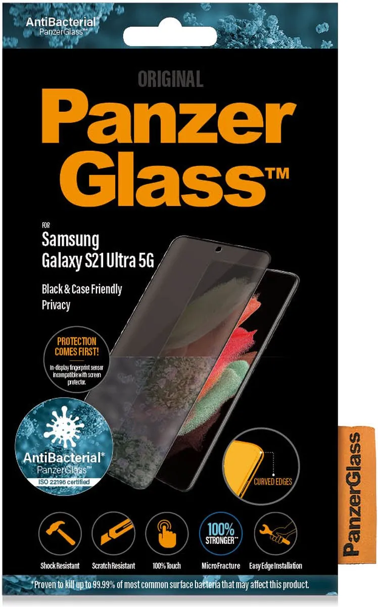 PanzerGlass PZ-P7265PZ-7258 Privacy Screenprotector - Samsung Galaxy S21 Ultra - Zwart