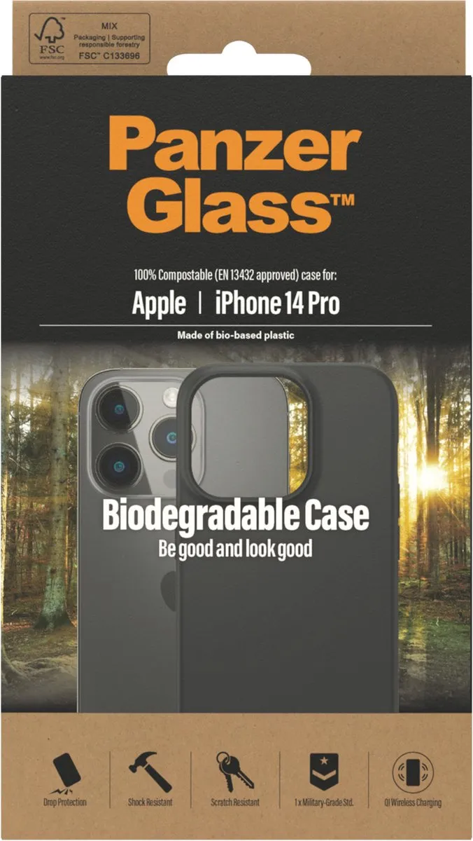 PanzerGlass Biodegradable Hoes iPhone 14 Pro - Zwart