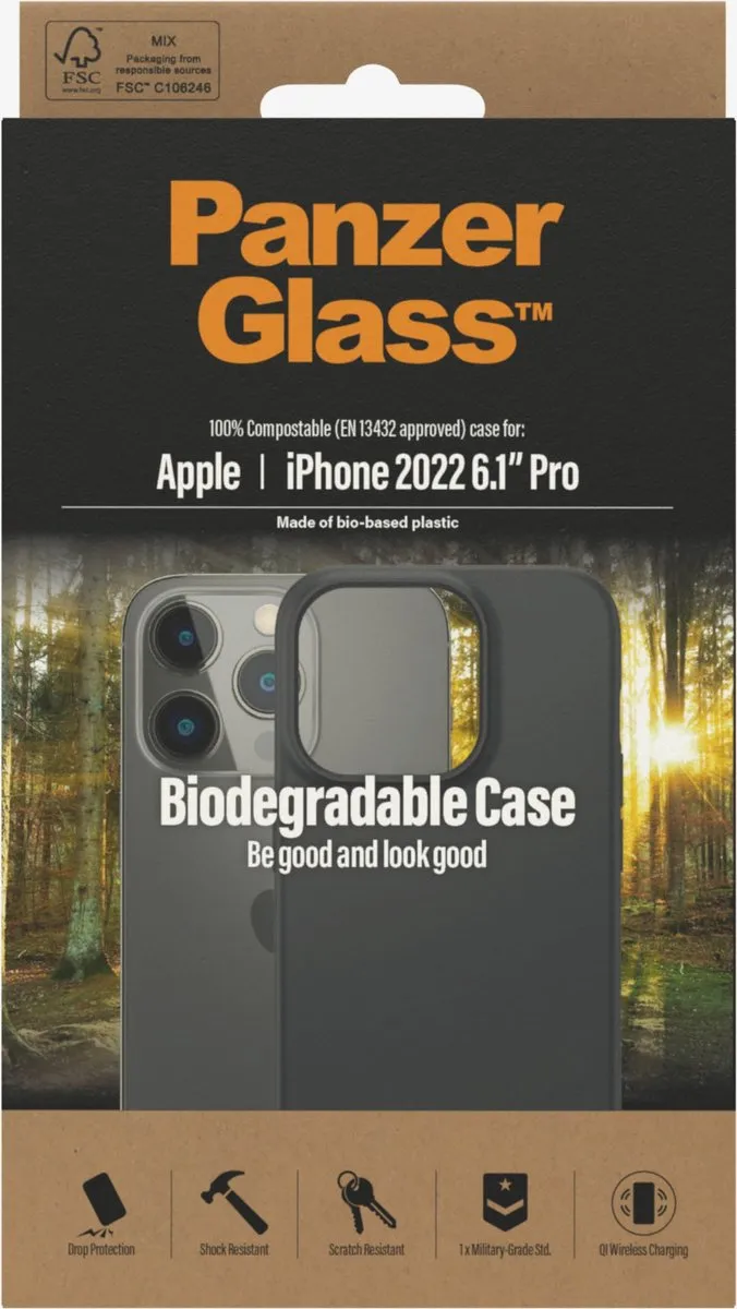 PanzerGlass Biodegradable Hoes iPhone 14 Pro - Zwart
