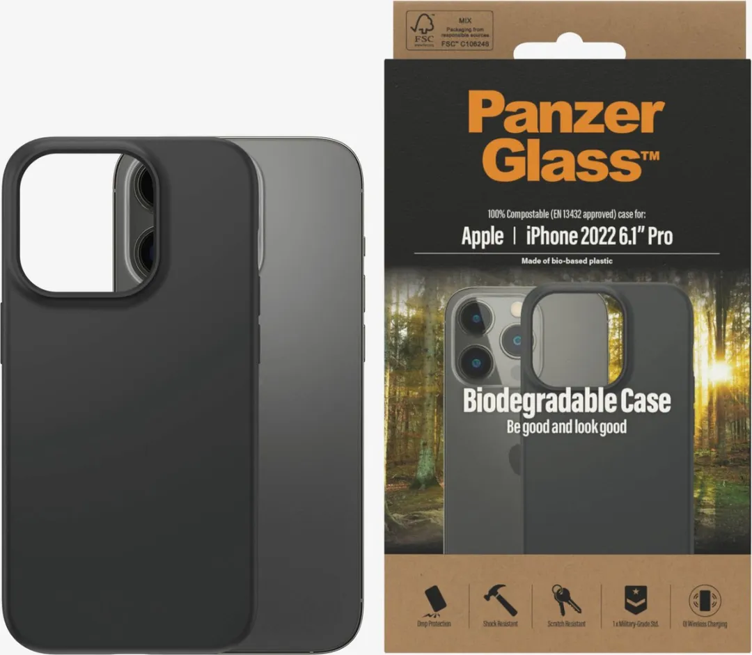 PanzerGlass Biodegradable Hoes iPhone 14 Pro - Zwart