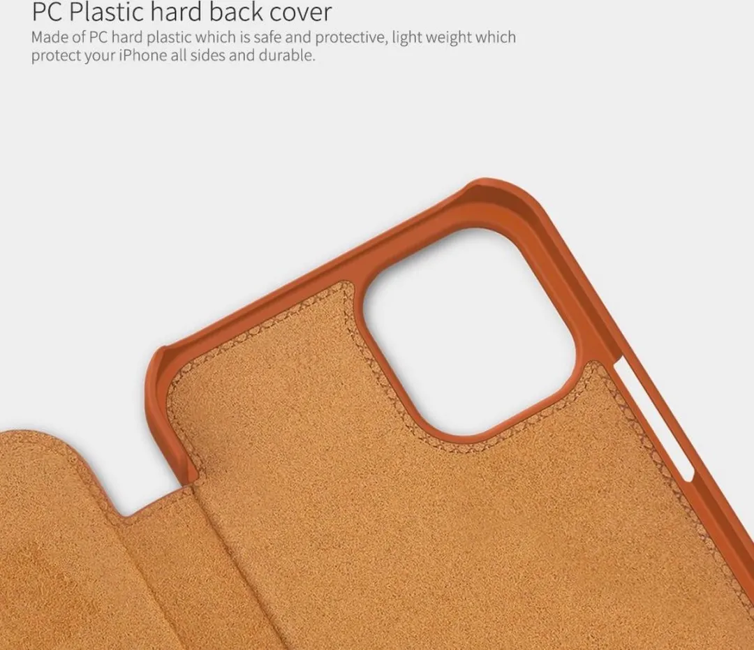 Nillkin Qin Leather Hoesje iPhone 12 Mini - Bruin - 2 Pasjes - afbeelding 5 van 6