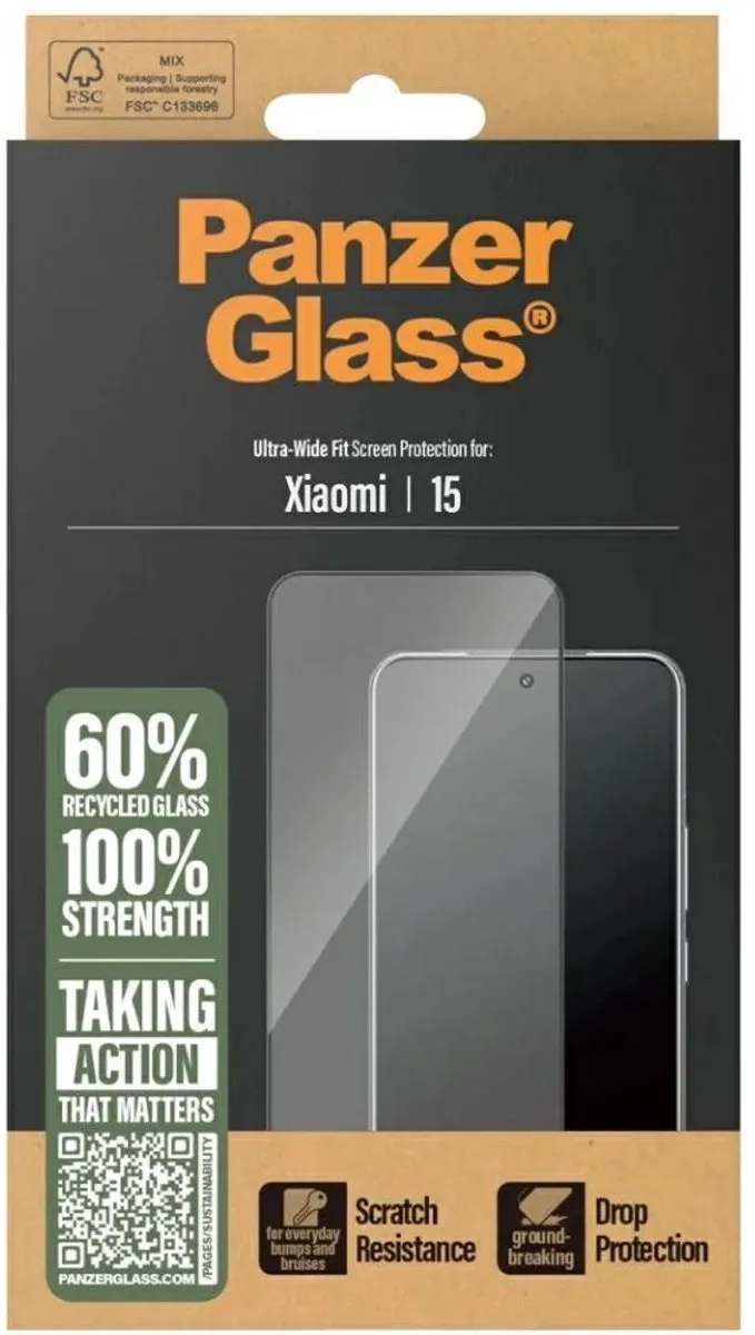 PanzerGlass Ultra-Wide Fit Screenprotector Xiaomi 15 - Antibacterieel