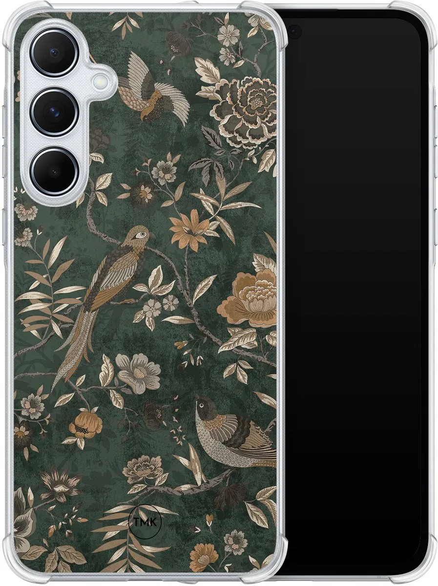 Casevibes Shockproof Hoesje Samsung Galaxy A55 S/A55/S/016 - Khaki Golden Flowers