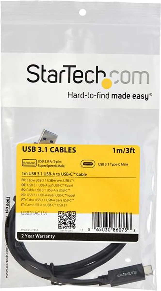 Startech USB31AC1M USB-C naar USB 3.0 A Kabel - 1m - Zwart