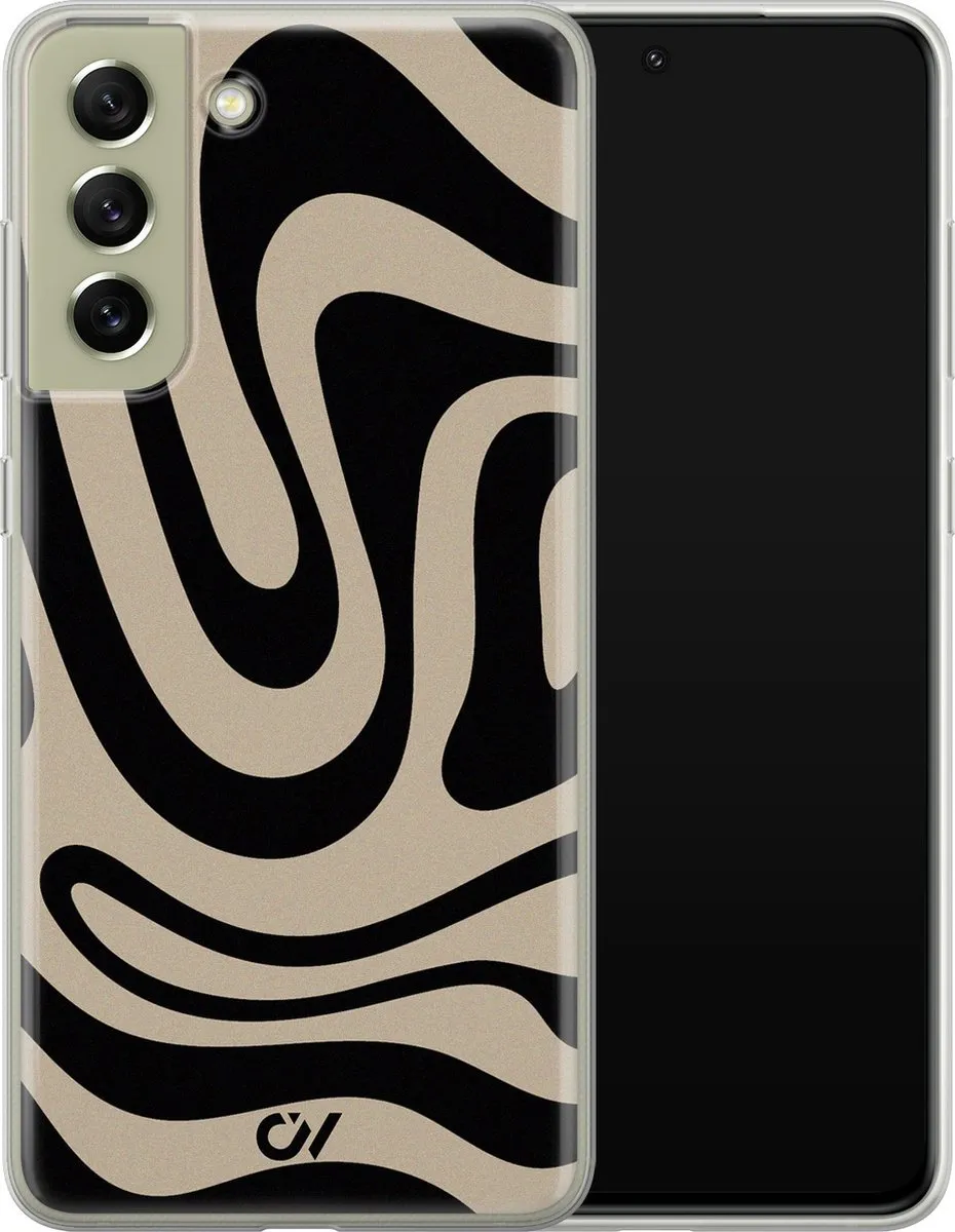 Casevibes Samsung Galaxy S21 FE Hoesje - Abstract Black Waves - Zwart