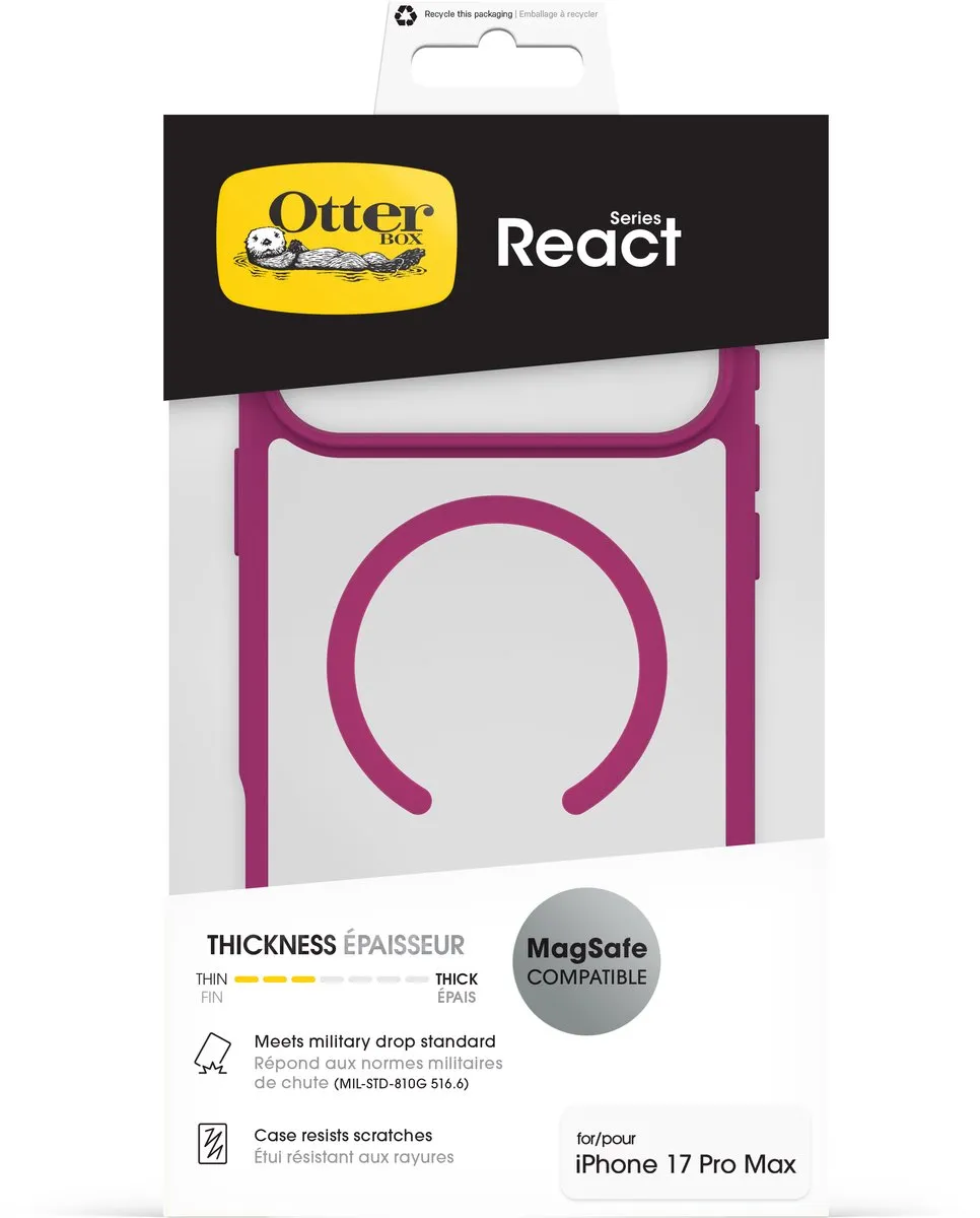 OtterBox React 77-98654 MagSafe Hoesje - iPhone 17 Pro Max - Transparant Roze