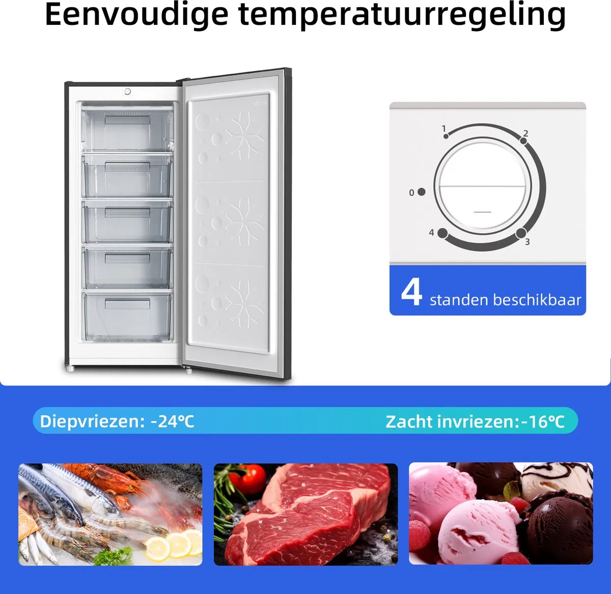 CHiQ FSD160D4E Vrijstaande Vriezer 145L - 5 Vriesladen - Zwart