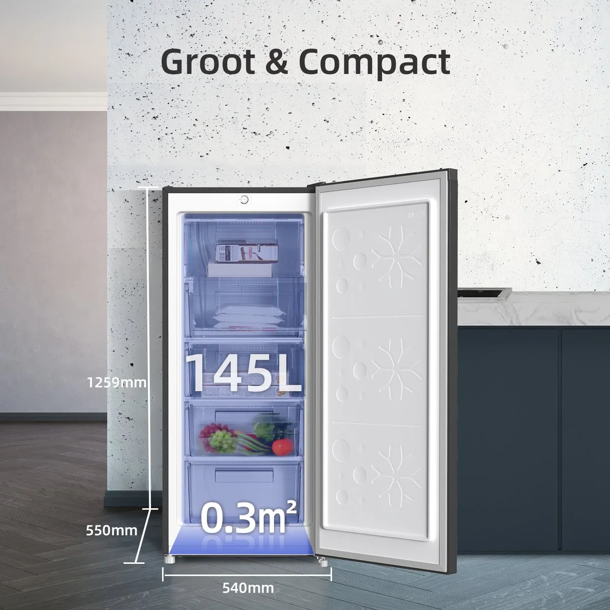 CHiQ FSD160D4E Vrijstaande Vriezer 145L - 5 Vriesladen - Zwart