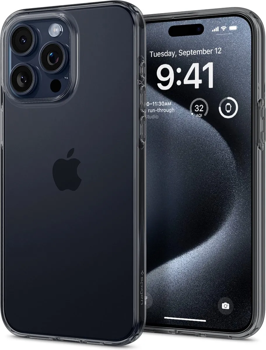 Spigen Crystal Flex Hoesje iPhone 15 Pro Max - TPU - Transparant/Zwart