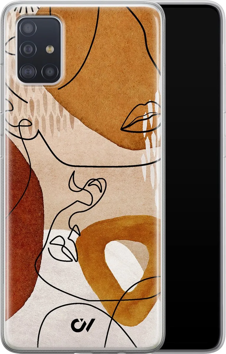 Casevibes Samsung Galaxy A51 Hoesje - Abstract Shape Faces - Bruin