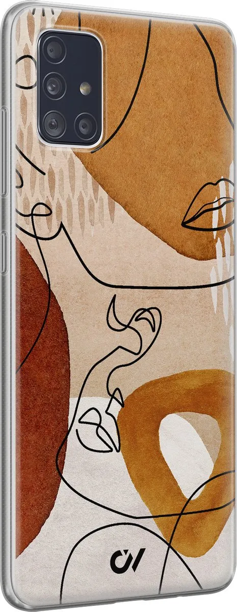 Casevibes Samsung Galaxy A51 Hoesje - Abstract Shape Faces - Bruin
