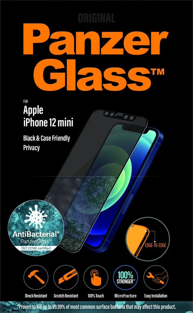 PanzerGlass PZ-P2710 Screenprotector iPhone 12 Mini - Zwart - afbeelding 6 van 6