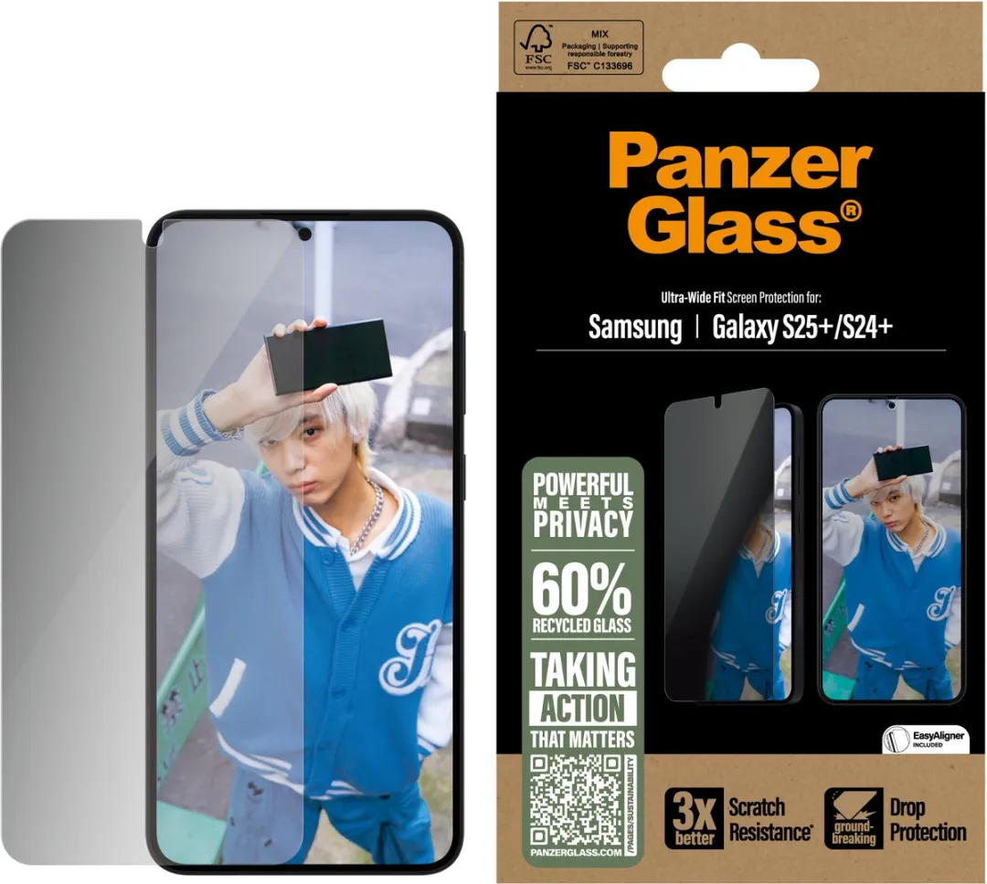 PanzerGlass Ultra-Wide Fit Privacy Screenprotector S25 Plus - Zwart