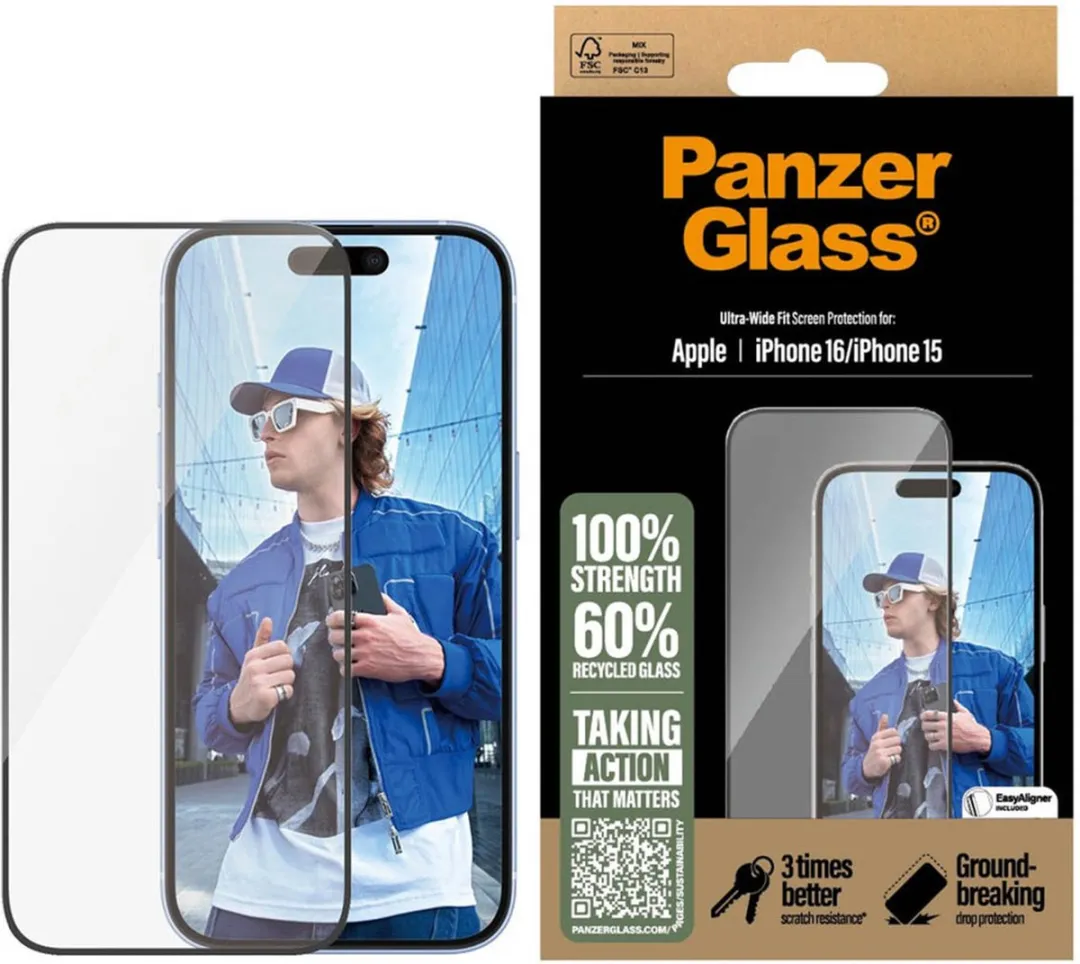 PanzerGlass Ultra-Wide Fit iPhone 16 Schermbeschermer - Case Friendly