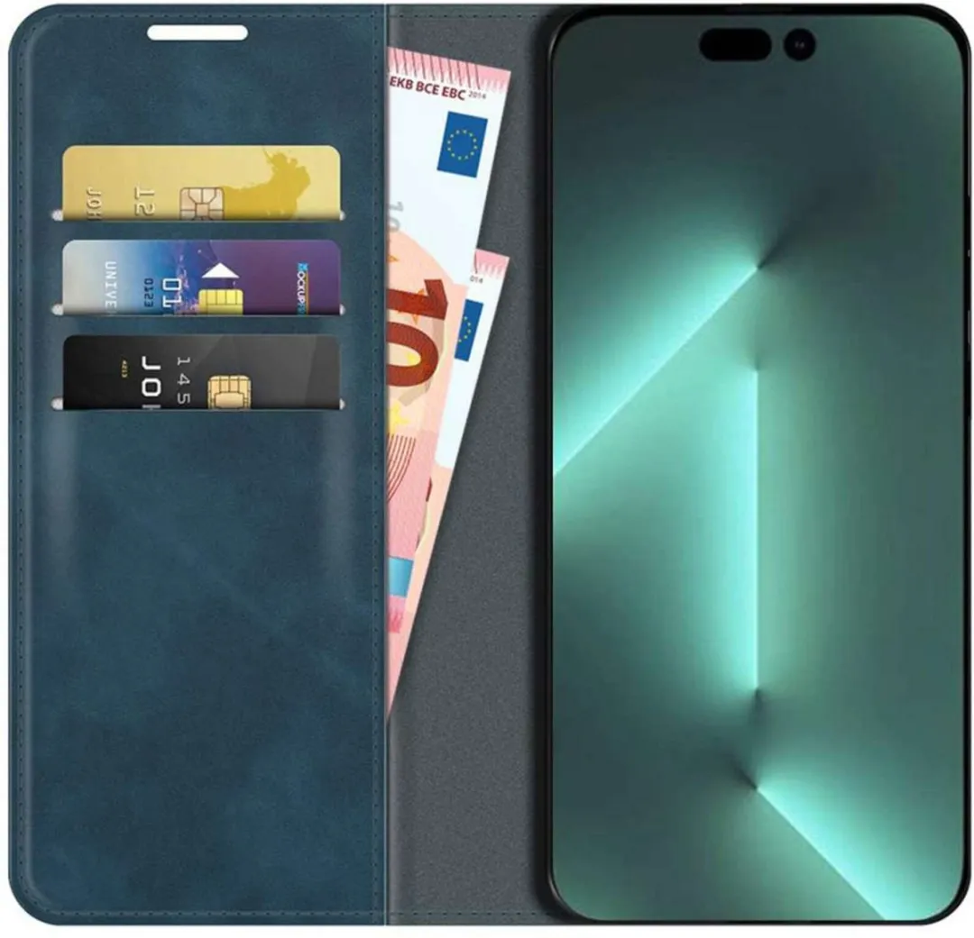 Just in Case Cazy iPhone 14 Pro Max Hoesje - Blauw - 4 Pasjes