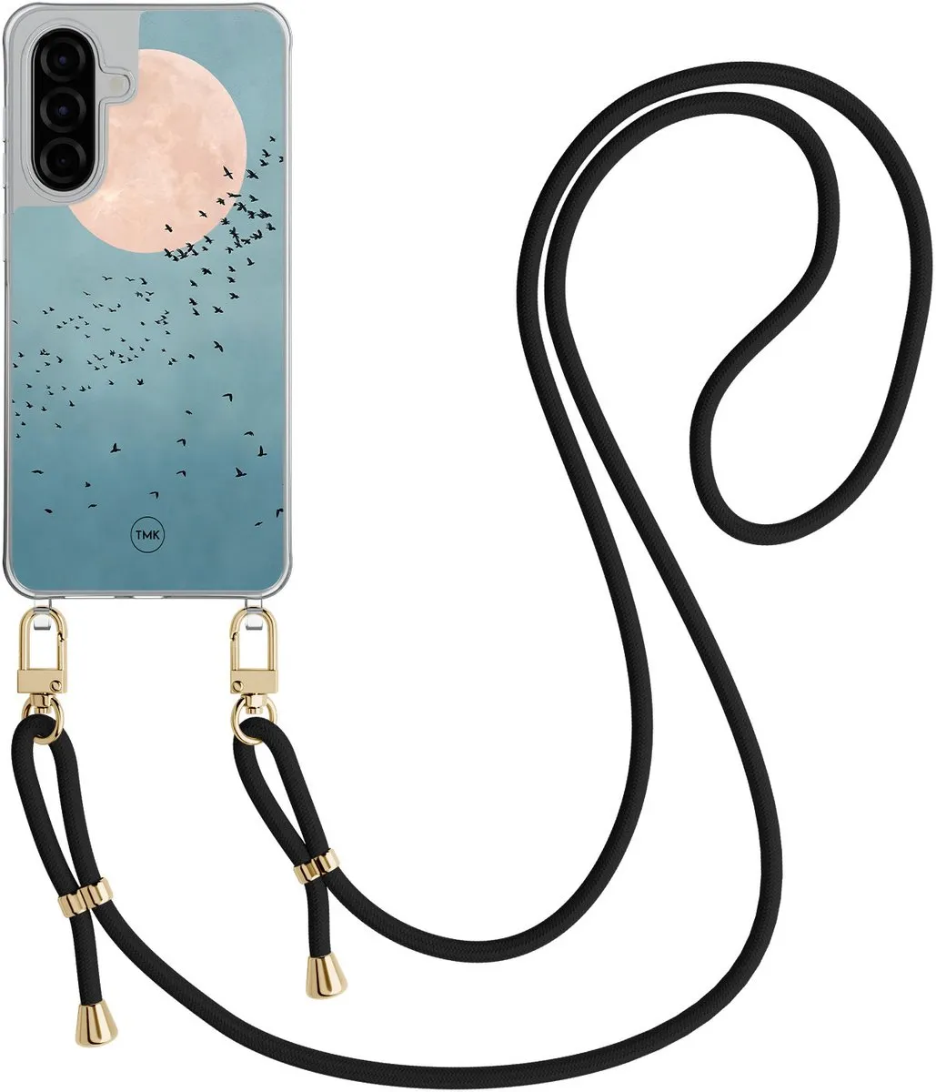 Casevibes A56 Moon Birds Telefoonhoesje - Blauw - Met Zwart Koord