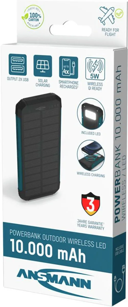Ansmann 1700-0164 Powerbank 10000mAh - Draadloos 10W - 2x USB - Zwart