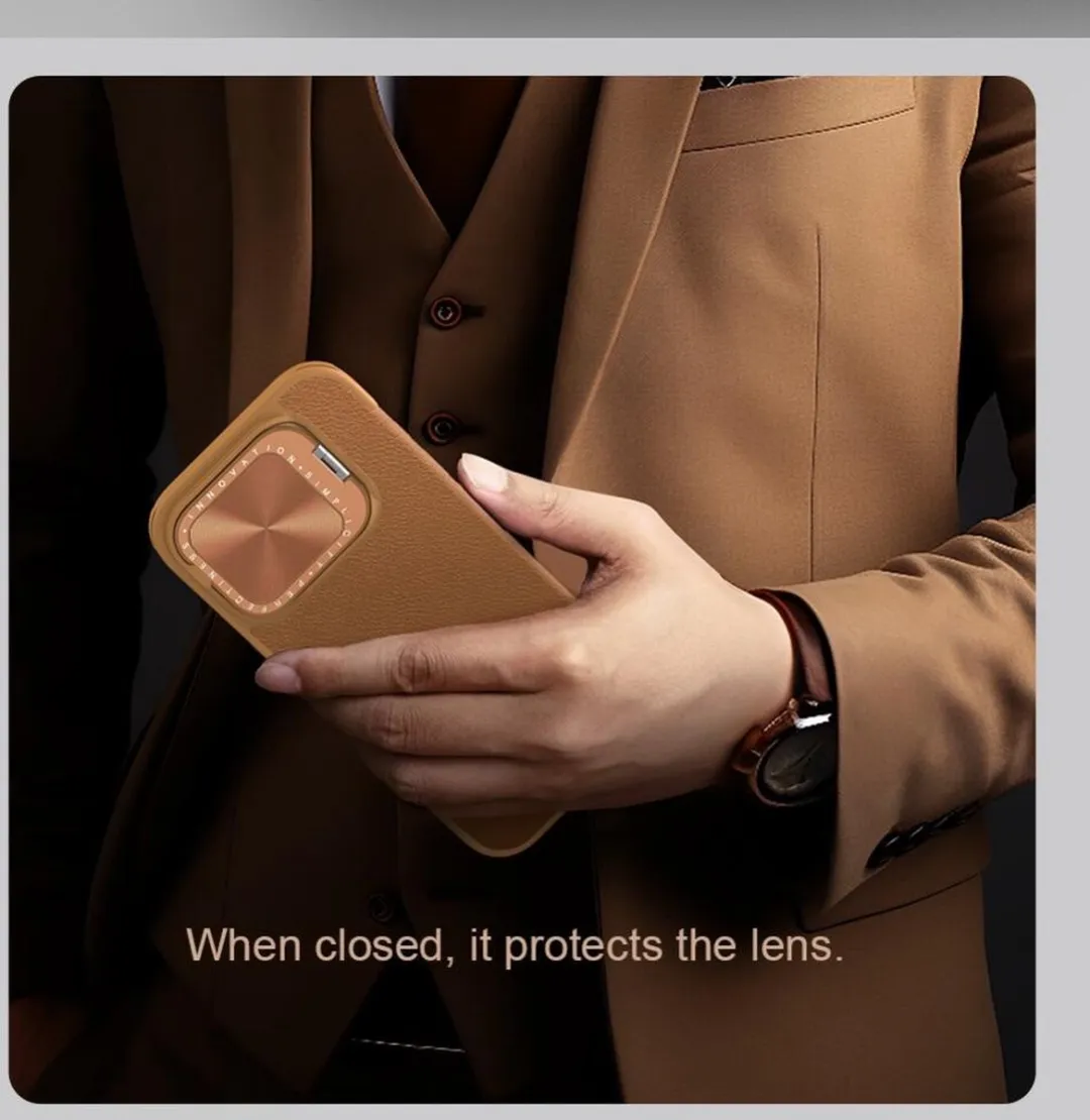 Nillkin Qin Prop Leather Case iPhone 16 Pro Max - Bruin - afbeelding 6 van 6
