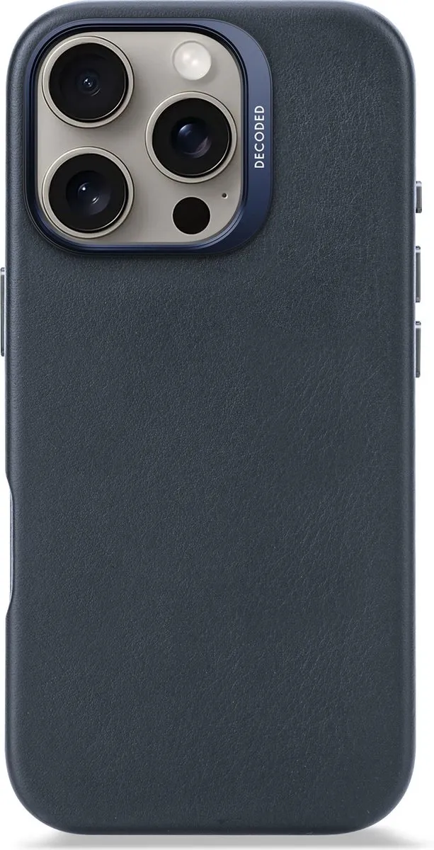 DECODED Leren Hoesje Geschikt voor iPhone 16 Pro - Gemaakt van Premium ECCO Leer - Geschikt voor MagSafe - Navy Blauw
