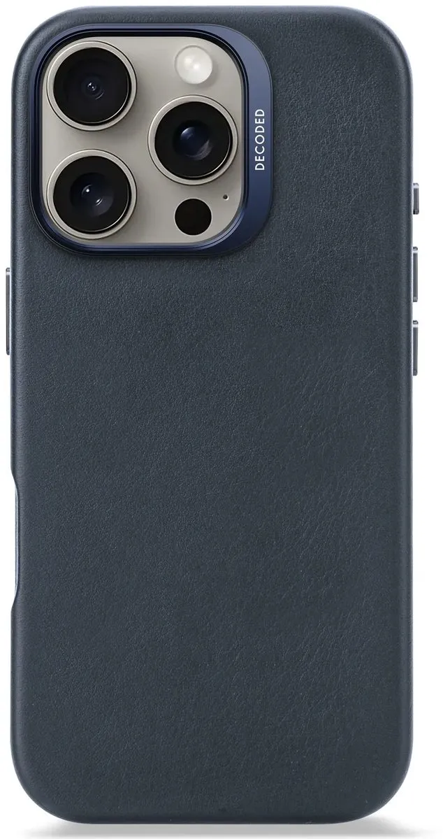 DECODED Leren Hoesje Geschikt voor iPhone 16 Pro - Gemaakt van Premium ECCO Leer - Geschikt voor MagSafe - Navy Blauw
