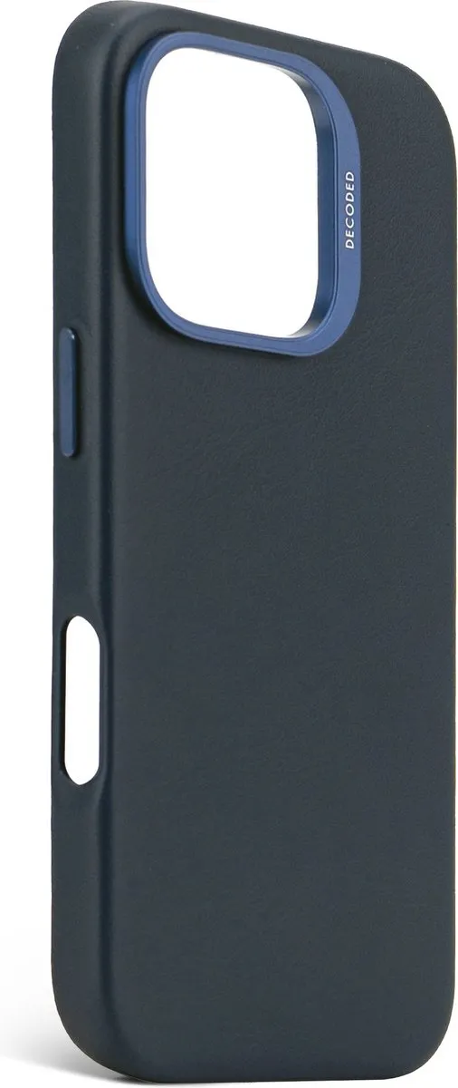 DECODED Leren Hoesje Geschikt voor iPhone 16 Pro - Gemaakt van Premium ECCO Leer - Geschikt voor MagSafe - Navy Blauw