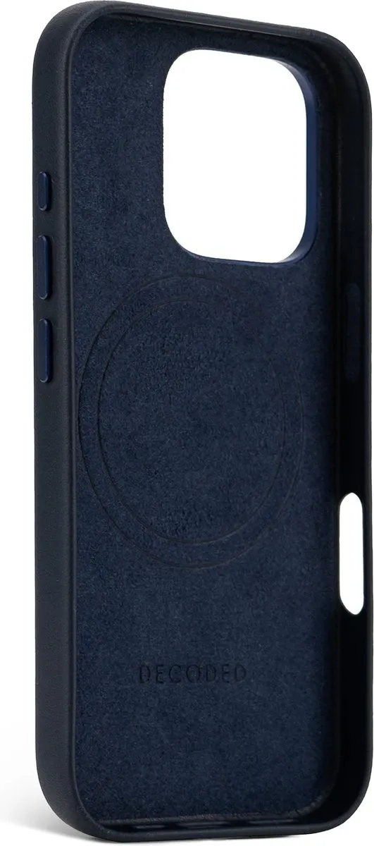 DECODED Leren Hoesje Geschikt voor iPhone 16 Pro - Gemaakt van Premium ECCO Leer - Geschikt voor MagSafe - Navy Blauw