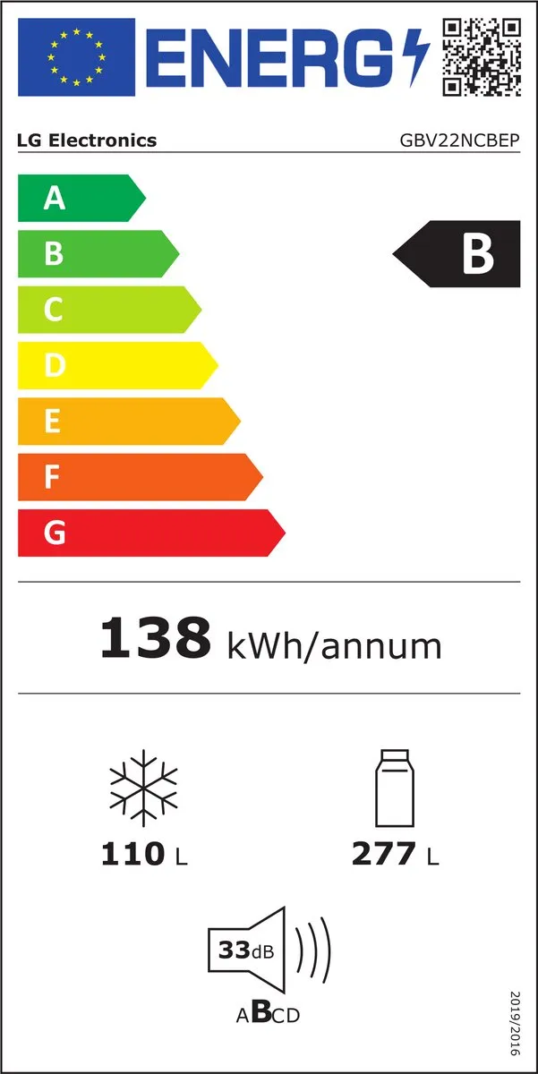 LG GBV22NCBEP Koelkast - 387L Zwart