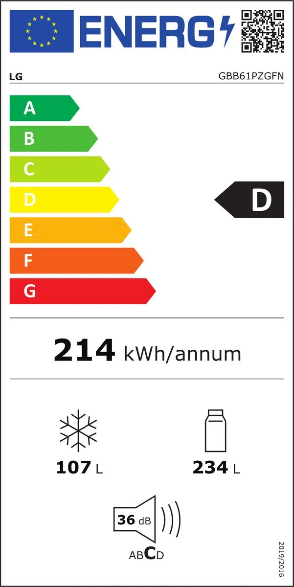 LG GBB61PZGFN Koel-vriescombinatie - 374L - RVS