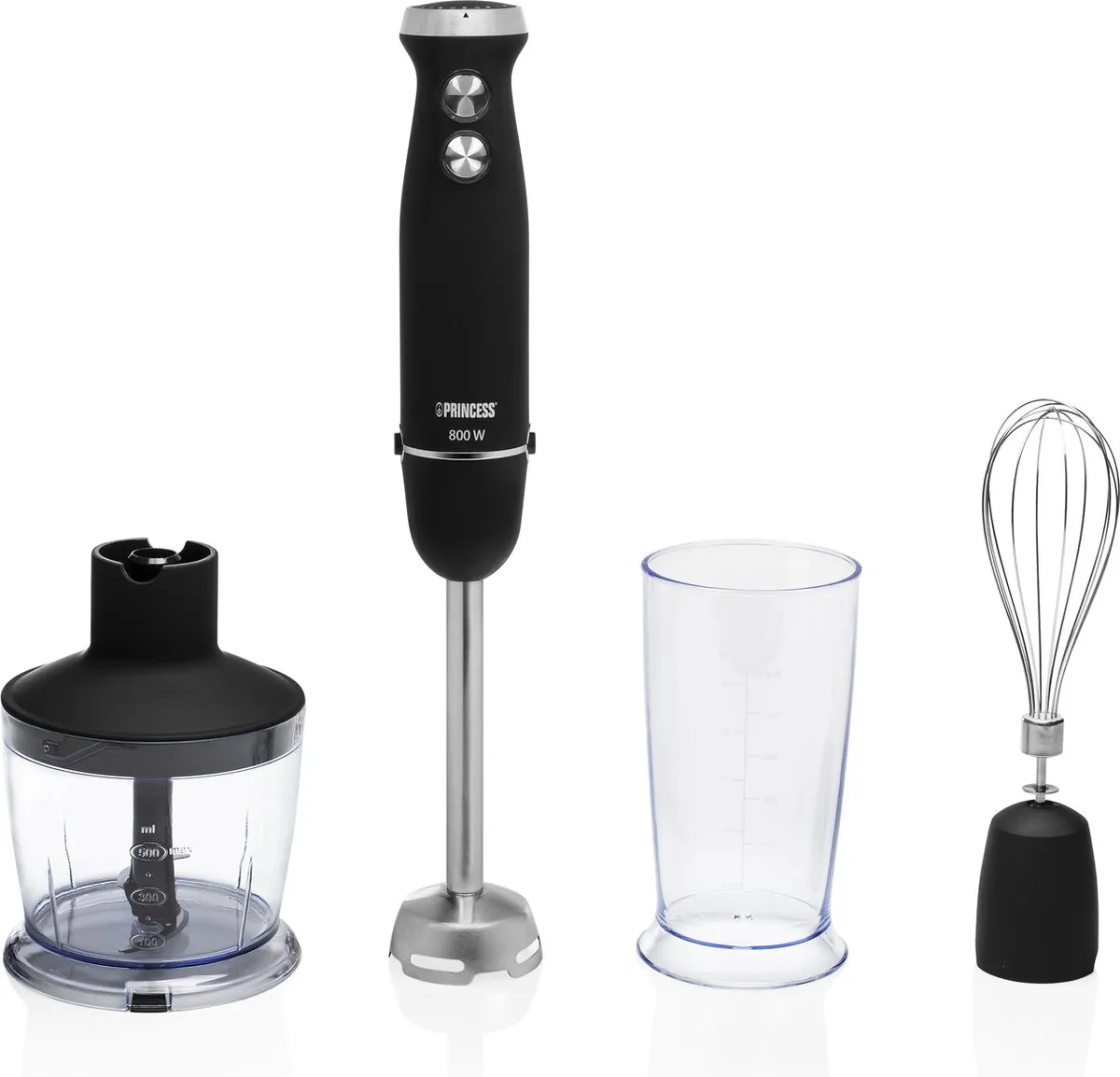Princess 221220 Staafmixer 800W - 4-in-1 Set - Zwart