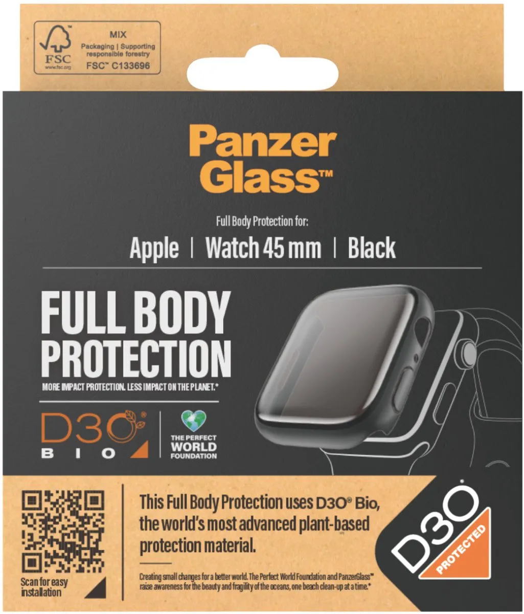 PanzerGlass PZ-3690 Full Body Screenprotector Apple Watch 45mm - Zwart