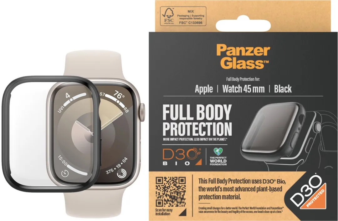 PanzerGlass PZ-3690 Full Body Screenprotector Apple Watch 45mm - Zwart