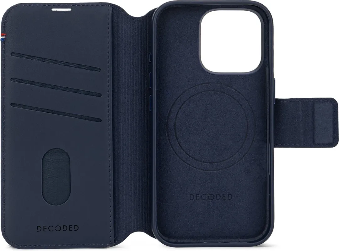 Decoded Leren Wallet Case iPhone 16 Pro DDC-I16PM-WC-NVY - Navy Blauw