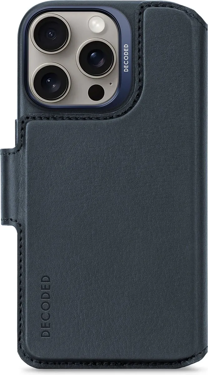 Decoded Leren Wallet Case iPhone 16 Pro DDC-I16PM-WC-NVY - Navy Blauw