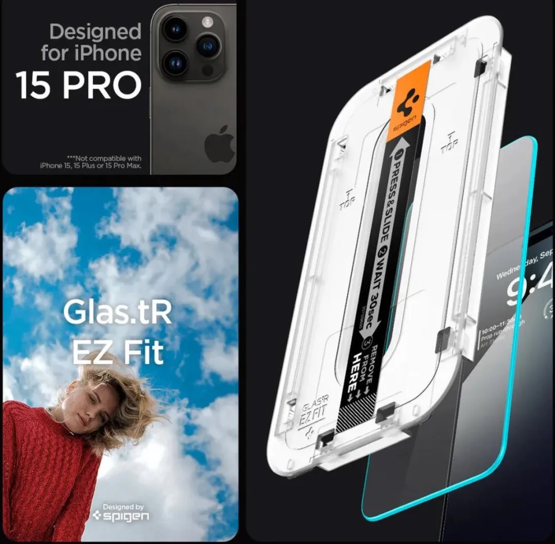 Spigen Glas.tR EZ Fit iPhone 15 Pro - Verhard Glas